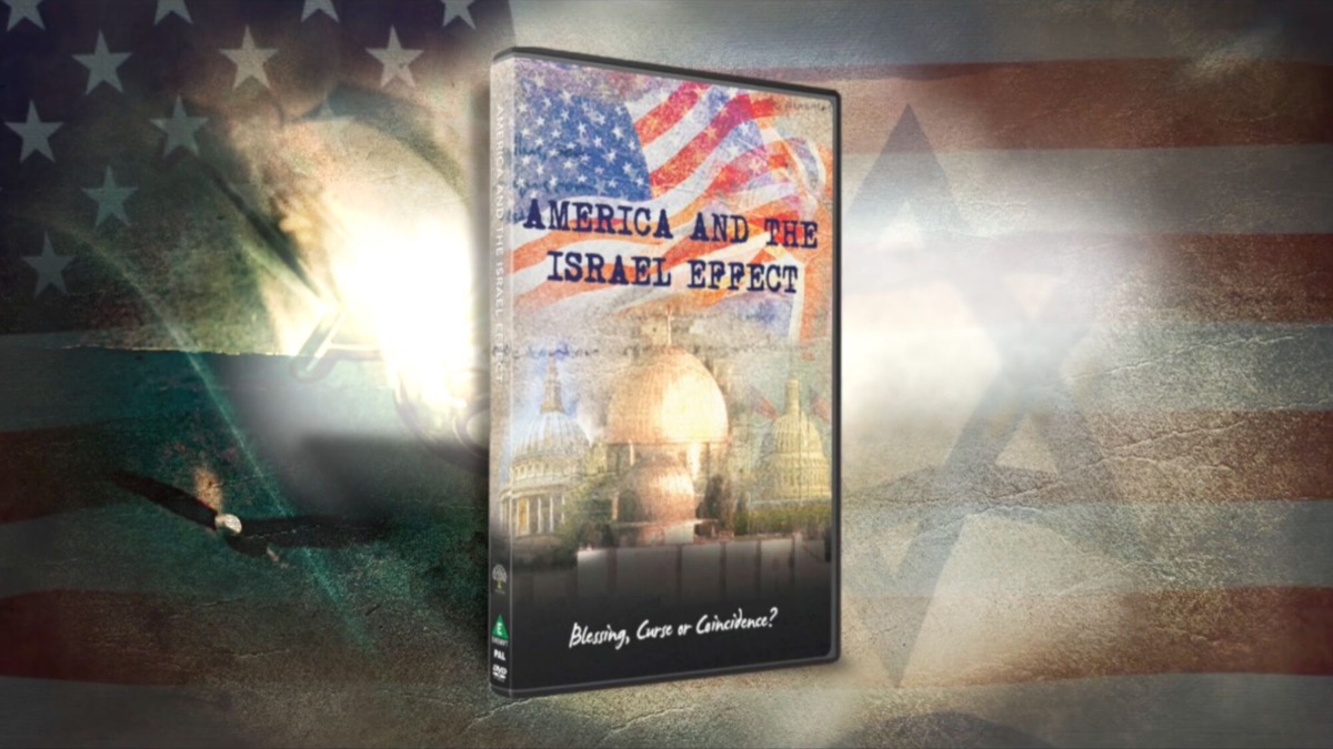 America and the Israel Effect DVD cover, showing the American flag over Jerusalem and Washington landmarks